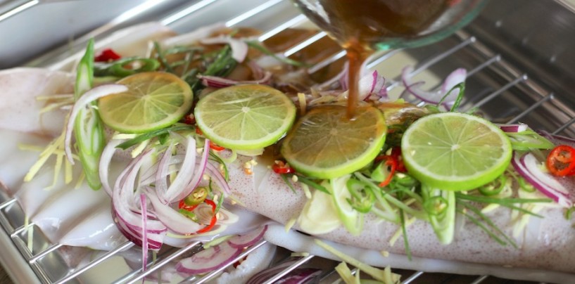 Steamed Whole Squid with Herbs and Ginger Dressing – Phla Meuk Noeng Ma Now